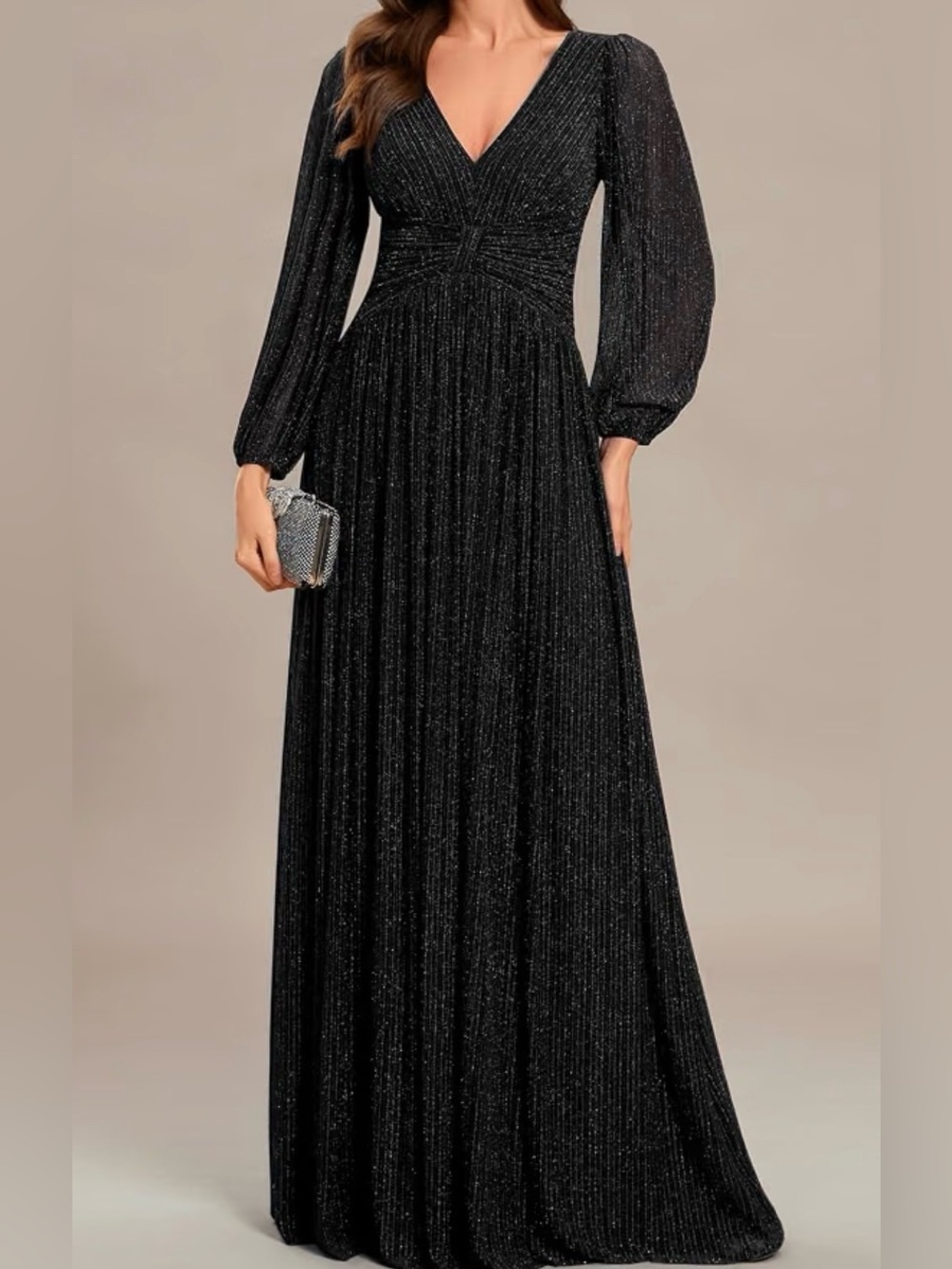 Ever Pretty Black Long Sleeve Sparkle Evening Gown